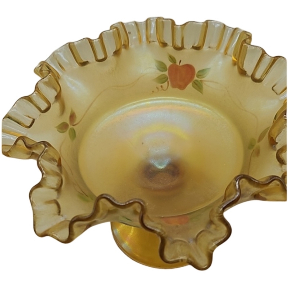 💚 FENTON vintage signed glass amber compote